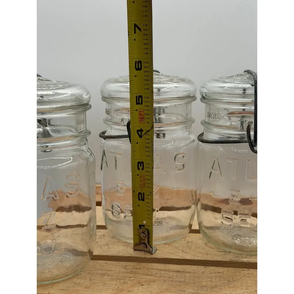 Vintage Atlas E-Z Seal Pint Mason Jars with Glass Lids and Wire Bails (Set of 4)